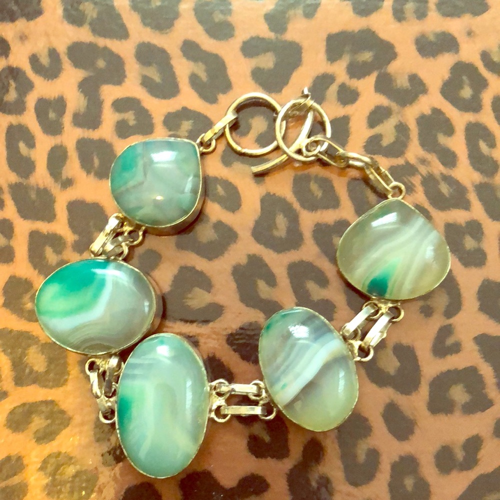 #011V Sterling silver green agate bracelet